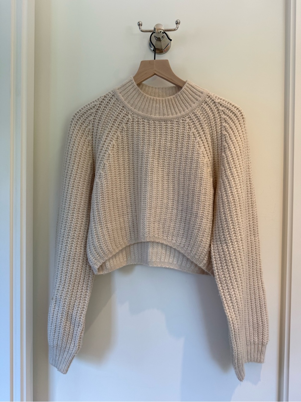 dh NEW YORK Cream Ribbed Cropped Crewneck Sweater